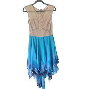Ark & Co. Sheer Nude and Blue Asymmetrical Chiffon Dress Size M NWT Fairycore